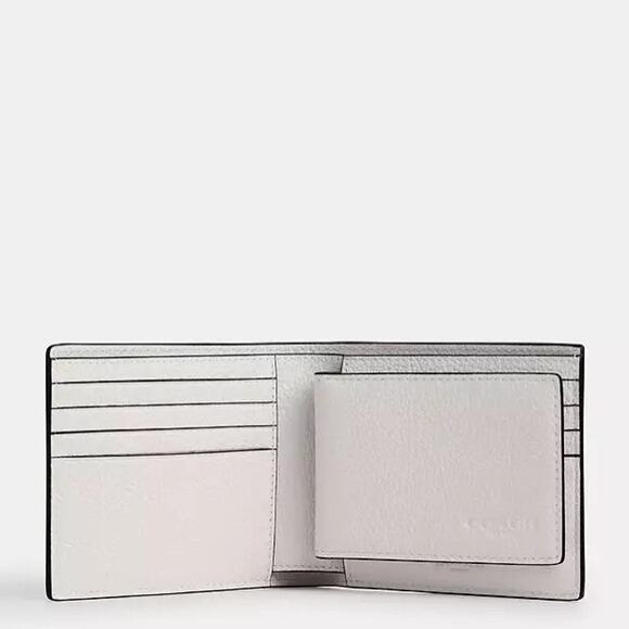 NWT Coach billfold wallet signature canvas varsity motif CAK48 Chalk & Black - Picture 7 of 8